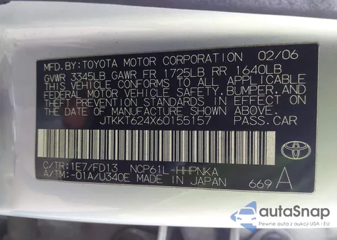 2006 Scion Xa из США, поврежденный, VIN JTKKT624X60155157